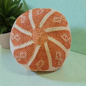 Vintage Syria Lebanon Kurdish Tribal Adult Ceremony HandKnit Orange Hat Skullcap